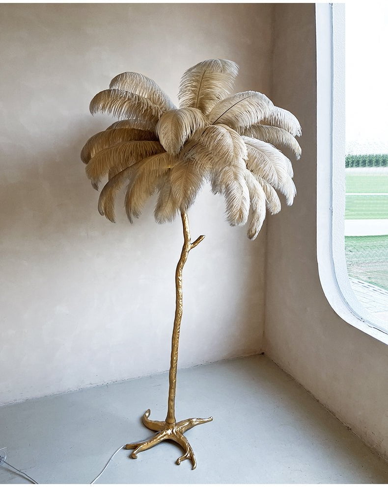 LED Ostrich Feather Floor Lamp - Adjustable Height with Soft Lighting for Living Room & Bedroom Decor
