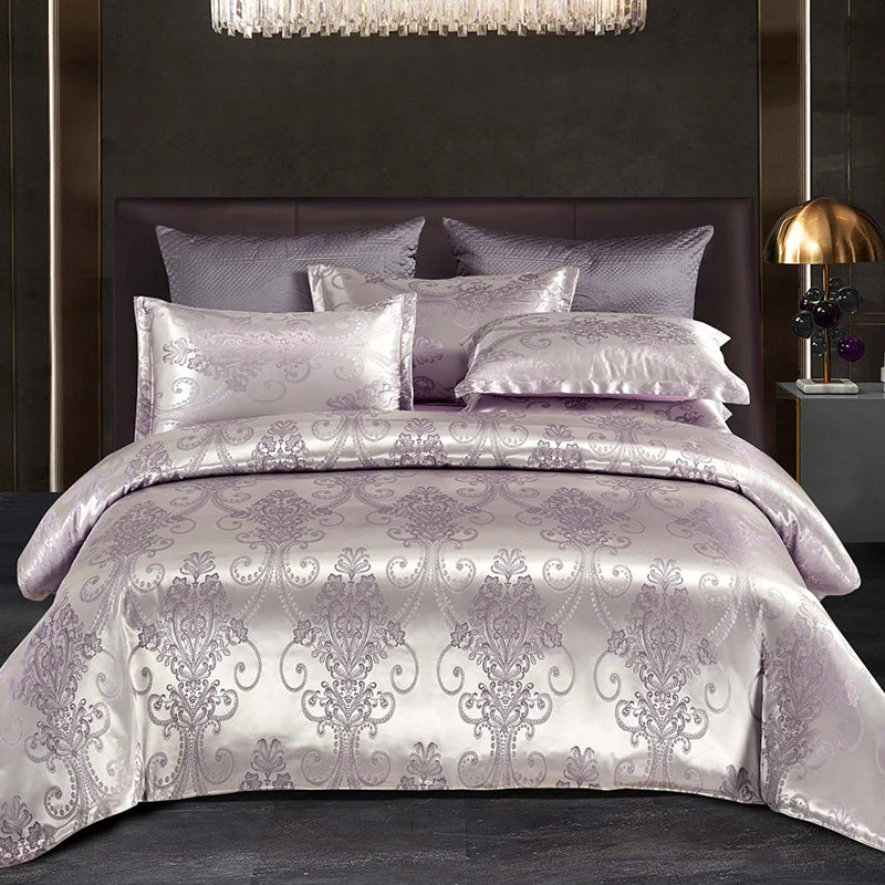 Satin Rayon Jacquard Duvet Cover Set 264x229cm – Luxury Summer Bedding for Comfortable Sleep & Home Décor