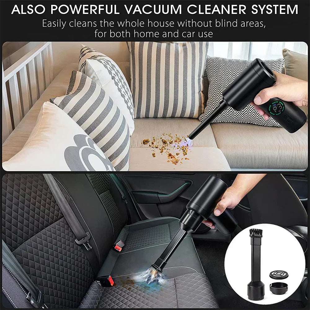 2-in-1 Portable Vacuum Cleaner & Blower | 7500mAh Battery, LED Light & Versatile for Home, Car & Office Cleaning