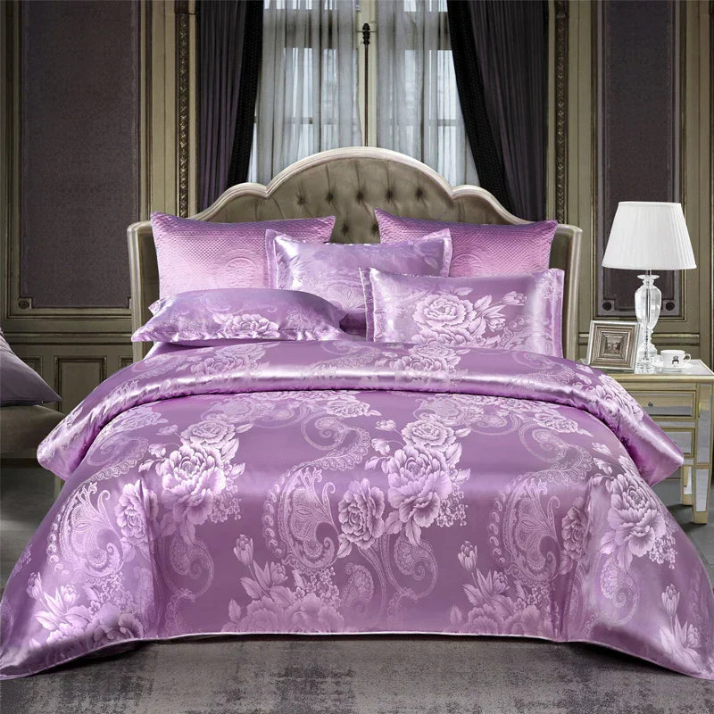 Satin Rayon Jacquard Duvet Cover Set 264x229cm – Luxury Summer Bedding for Comfortable Sleep & Home Décor