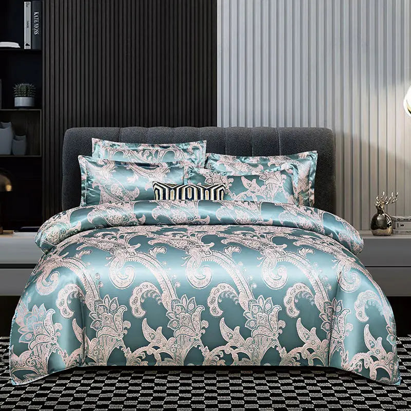Satin Rayon Jacquard Duvet Cover Set 264x229cm – Luxury Summer Bedding for Comfortable Sleep & Home Décor