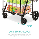 Folding Steel Grocery Cart w/ Double Basket, Swivel Wheels, 220lb Cap