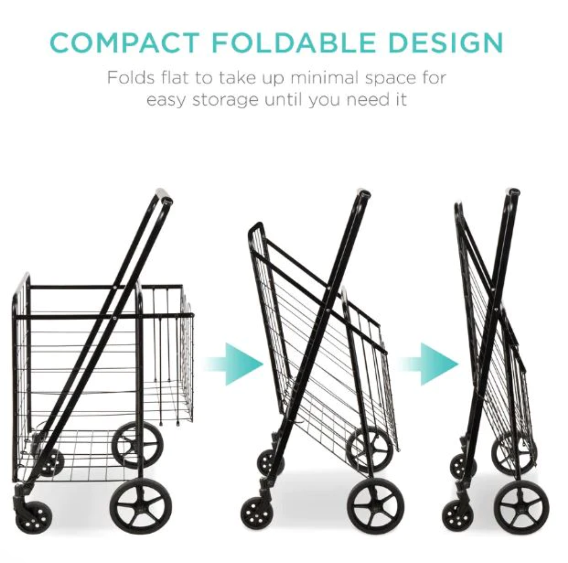 Folding Steel Grocery Cart w/ Double Basket, Swivel Wheels, 220lb Cap