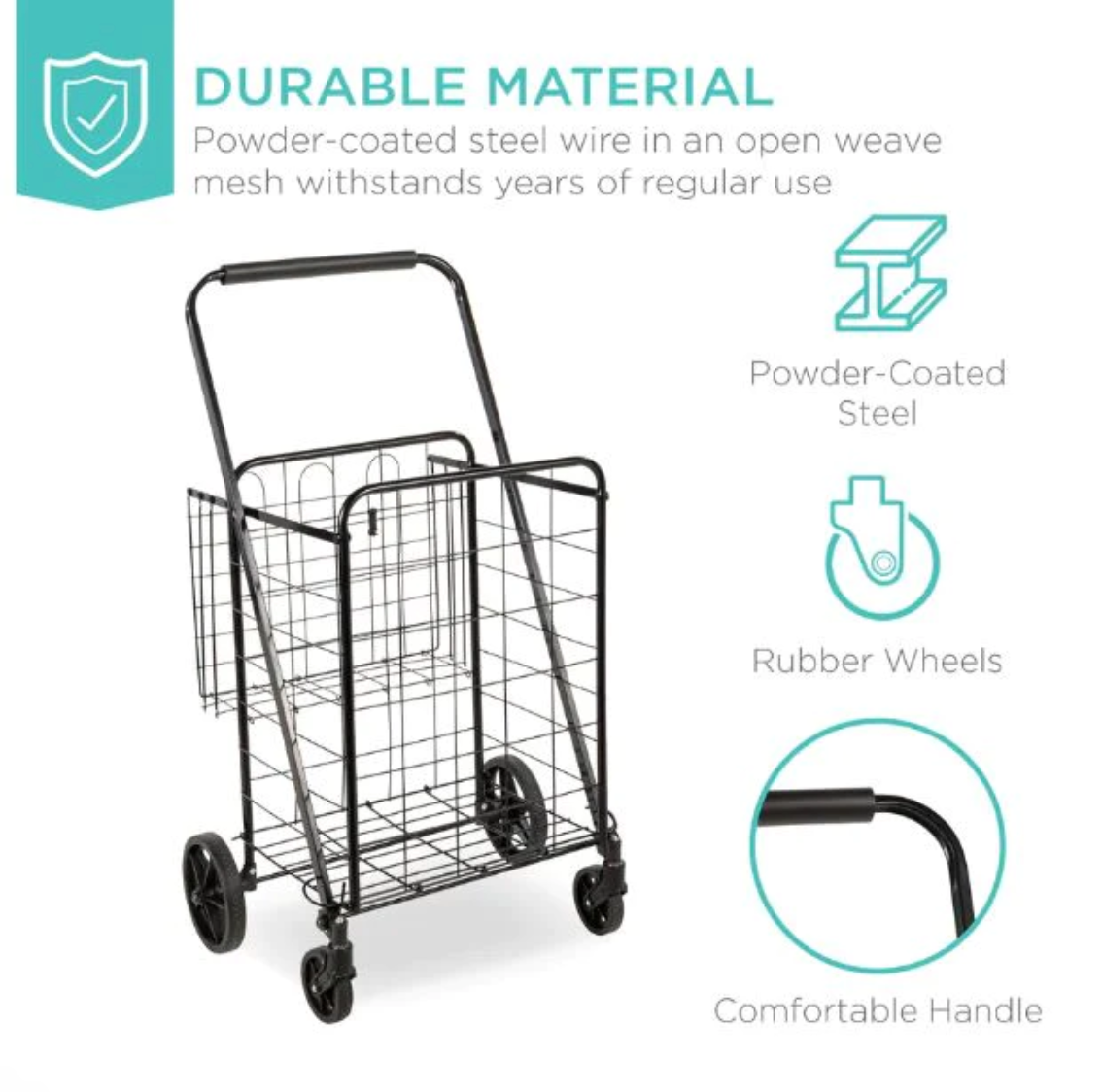 Folding Steel Grocery Cart w/ Double Basket, Swivel Wheels, 220lb Cap