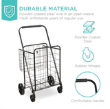 Folding Steel Grocery Cart w/ Double Basket, Swivel Wheels, 220lb Cap
