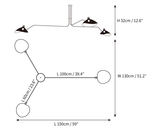 LED Ceiling Light Fixture - Serge Mouille Style - Adjustable Arm Design for Living Room & Modern Spaces