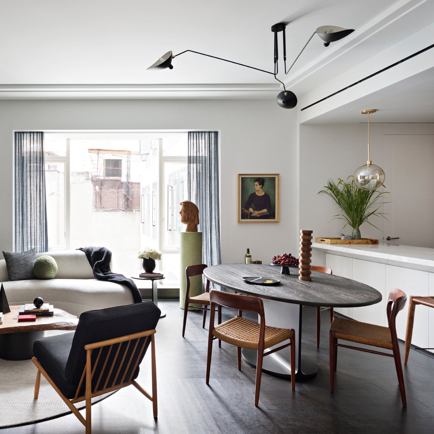 LED Ceiling Light Fixture - Serge Mouille Style - Adjustable Arm Design for Living Room & Modern Spaces