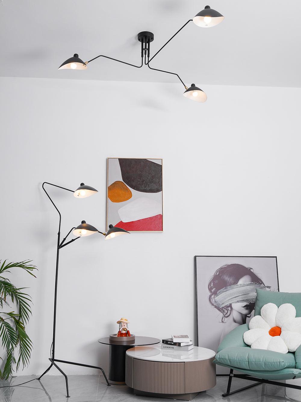 LED Ceiling Light Fixture - Serge Mouille Style - Adjustable Arm Design for Living Room & Modern Spaces