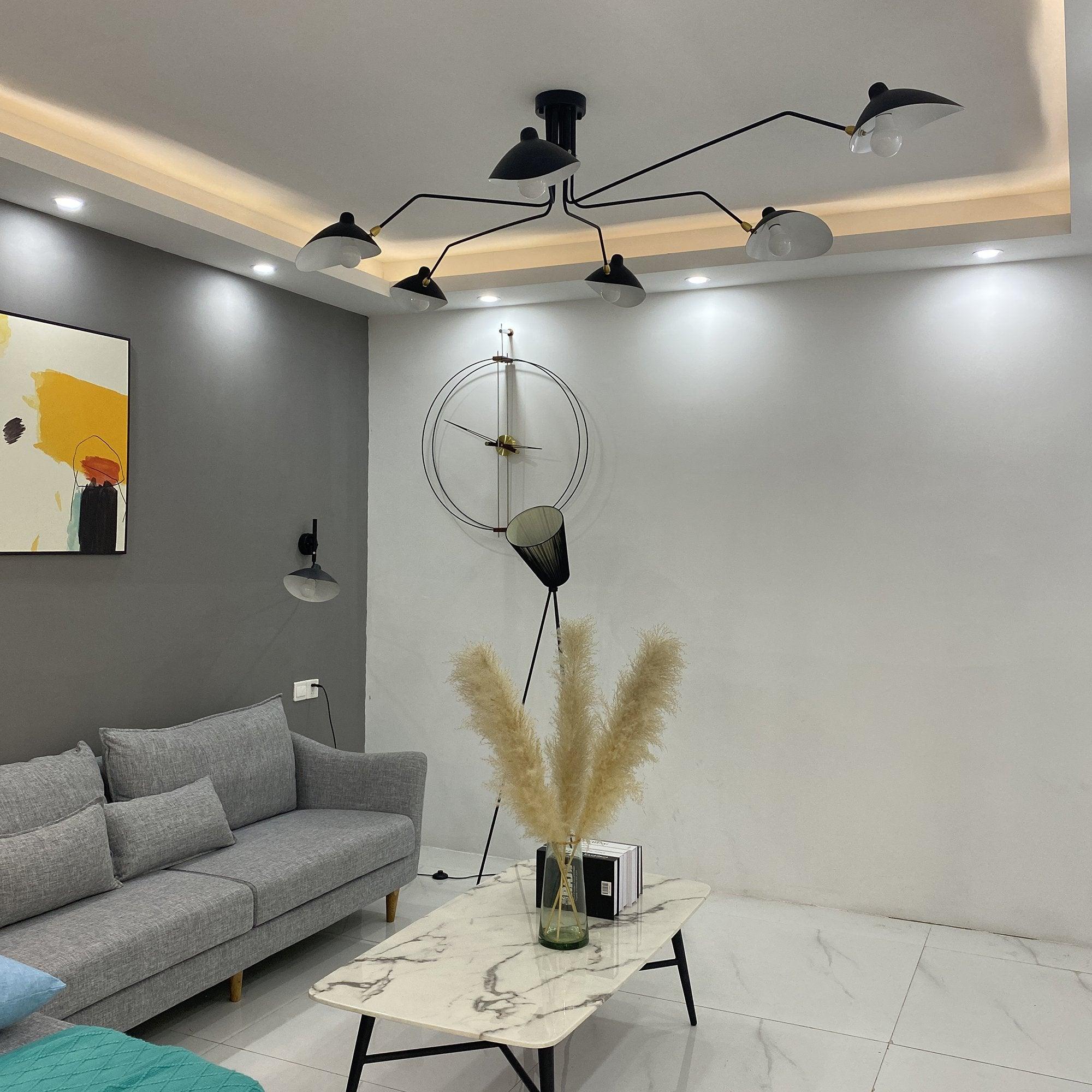 LED Ceiling Light Fixture - Serge Mouille Style - Adjustable Arm Design for Living Room & Modern Spaces