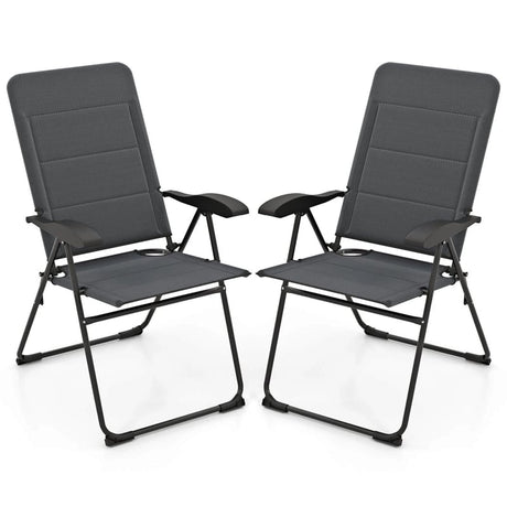2-Pack Folding Patio Chairs, 7-Position Adjustable Lawn Chair Recliner Camping Chair, Compact Outdoor Sling Chair, Fully Assembly