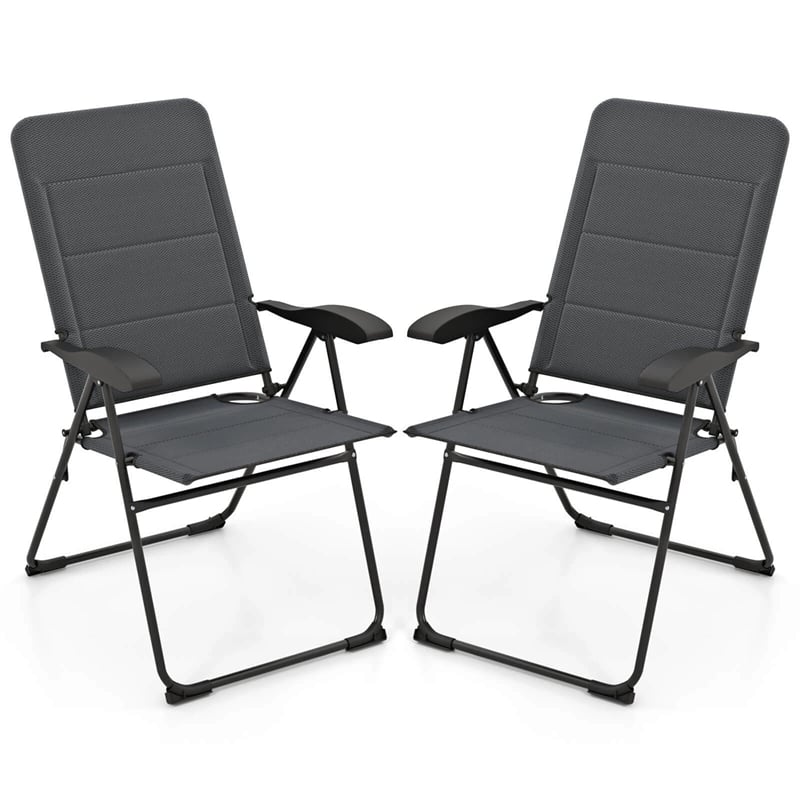 2-Pack Folding Patio Chairs, 7-Position Adjustable Lawn Chair Recliner Camping Chair, Compact Outdoor Sling Chair, Fully Assembly