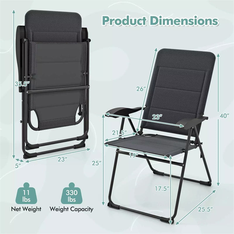 2-Pack Folding Patio Chairs, 7-Position Adjustable Lawn Chair Recliner Camping Chair, Compact Outdoor Sling Chair, Fully Assembly
