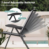 2-Pack Folding Patio Chairs, 7-Position Adjustable Lawn Chair Recliner Camping Chair, Compact Outdoor Sling Chair, Fully Assembly
