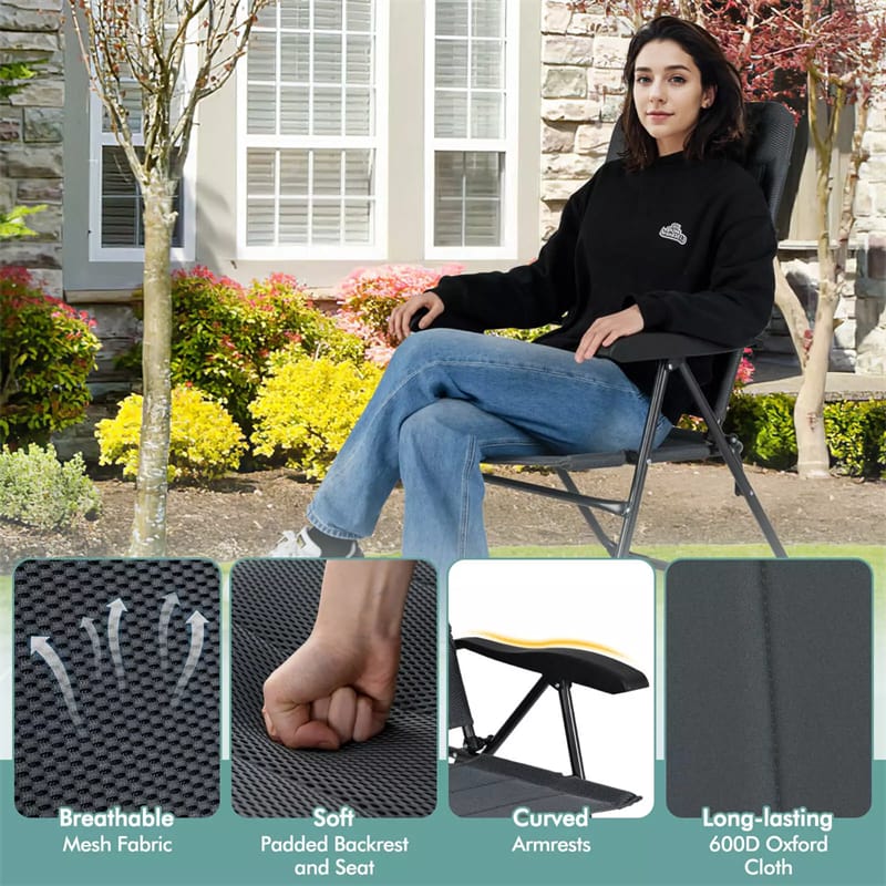 2-Pack Folding Patio Chairs, 7-Position Adjustable Lawn Chair Recliner Camping Chair, Compact Outdoor Sling Chair, Fully Assembly