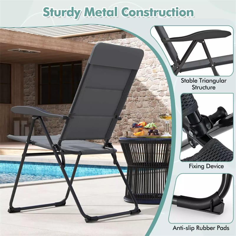 2-Pack Folding Patio Chairs, 7-Position Adjustable Lawn Chair Recliner Camping Chair, Compact Outdoor Sling Chair, Fully Assembly