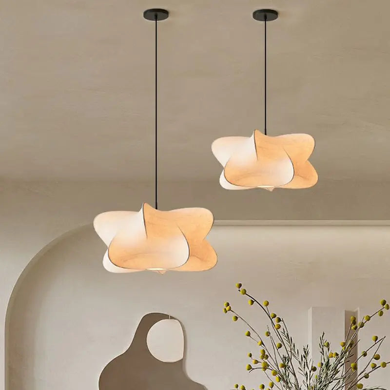 Japanese Silk Pendant Light in Wabi Sabi Style for Home Decor & Ambient Lighting