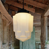 Geometric Milk Glass Pendant Light Fixture - Vintage White Design for Kitchen & Dining Room Lighting