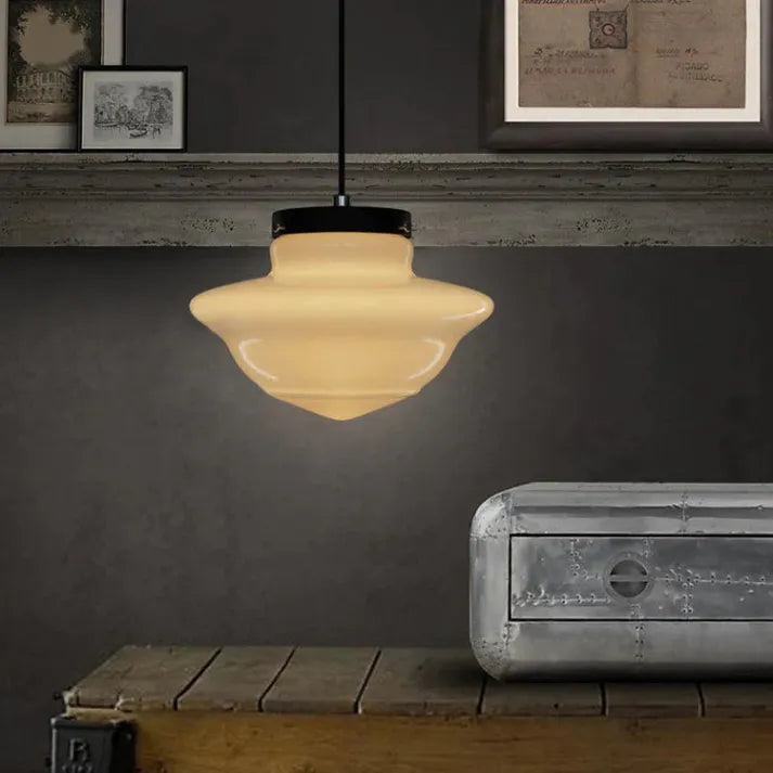 Geometric Milk Glass Pendant Light Fixture - Vintage White Design for Kitchen & Dining Room Lighting