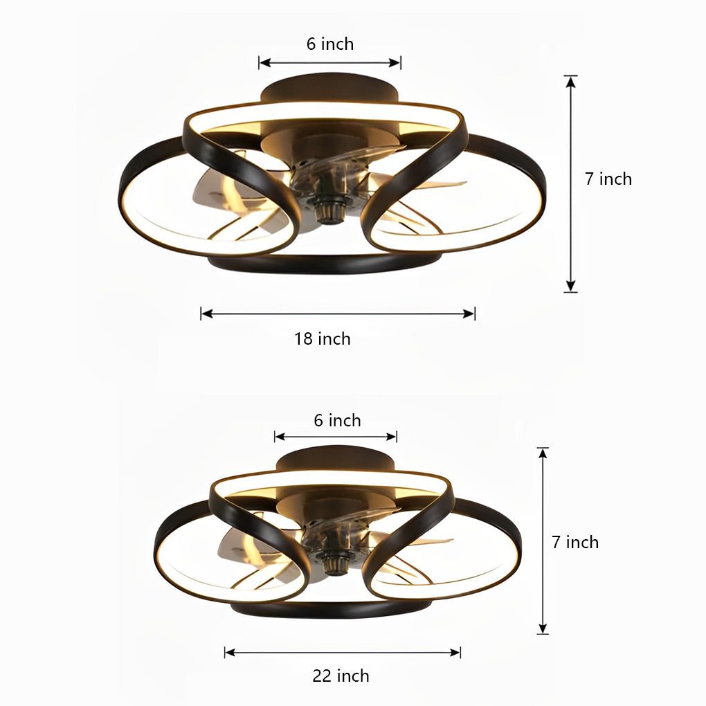 LED Flush Mount Ceiling Fan Light with Remote Control - Modern Flower Design for Living Room & Bedroom Lighting