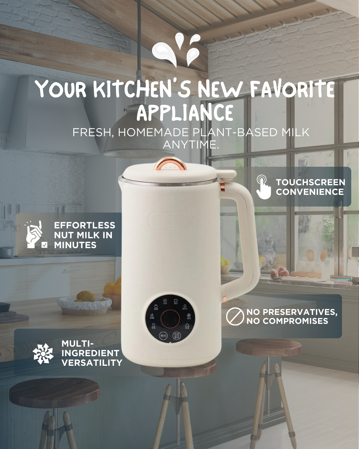 Nut Milk Maker Machine for Almond, Cashew, and Oat Milk - Easy to Use, BPA-Free, and Compact for Home Kitchen