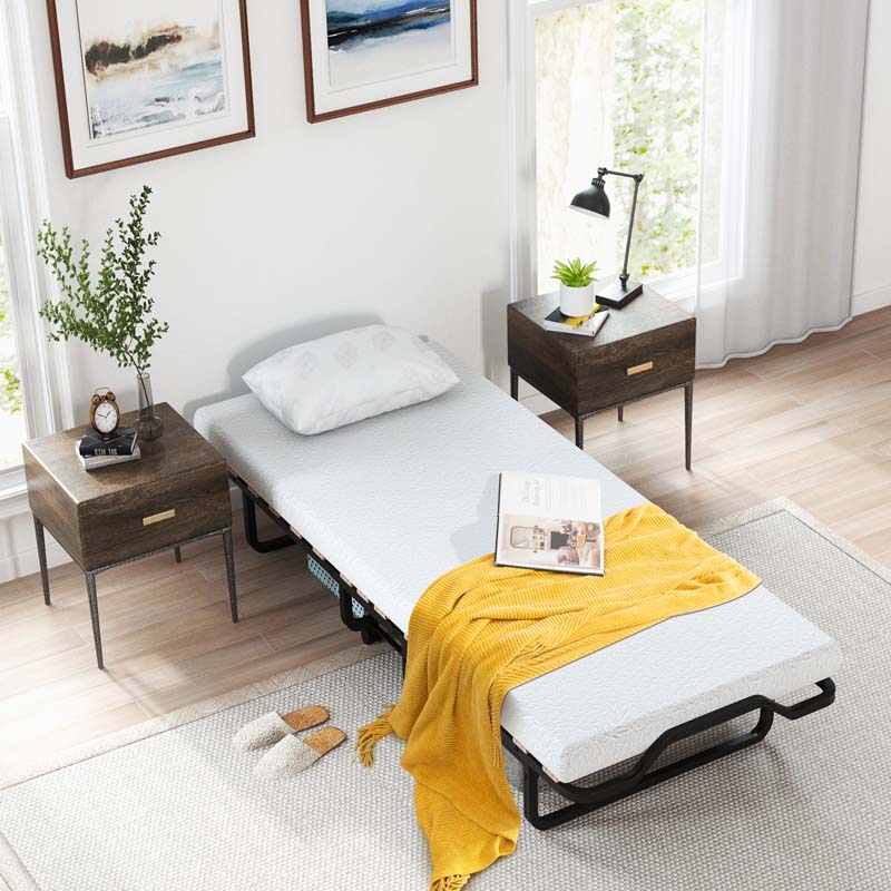 78.5" x 31" Folding Bed with 4" Memory Foam Mattress & Lockable Wheels, Portable Cot Size Rollaway Guest Bed for Adult