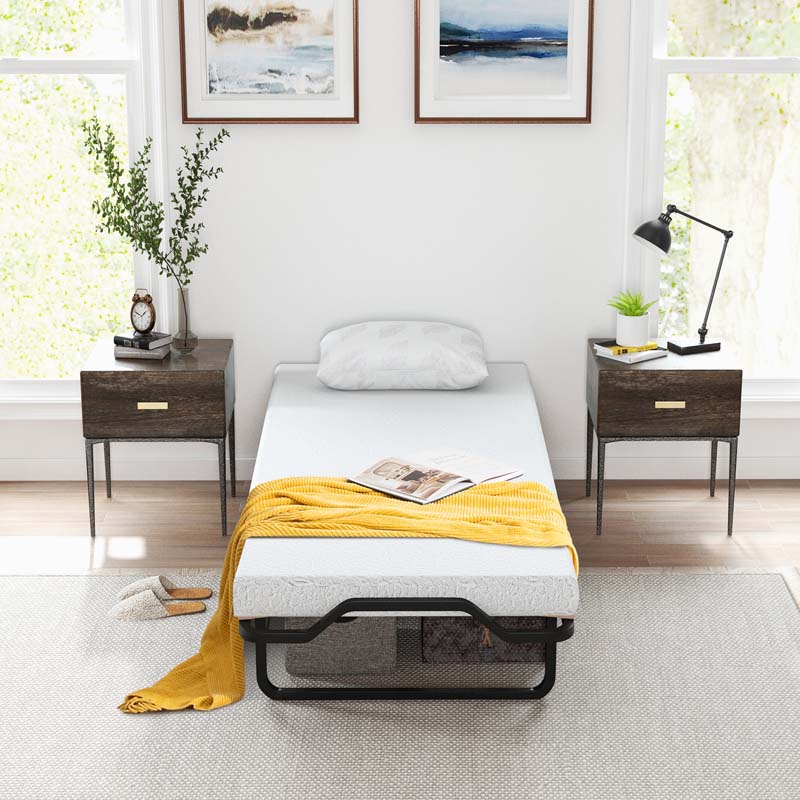 78.5" x 31" Folding Bed with 4" Memory Foam Mattress & Lockable Wheels, Portable Cot Size Rollaway Guest Bed for Adult