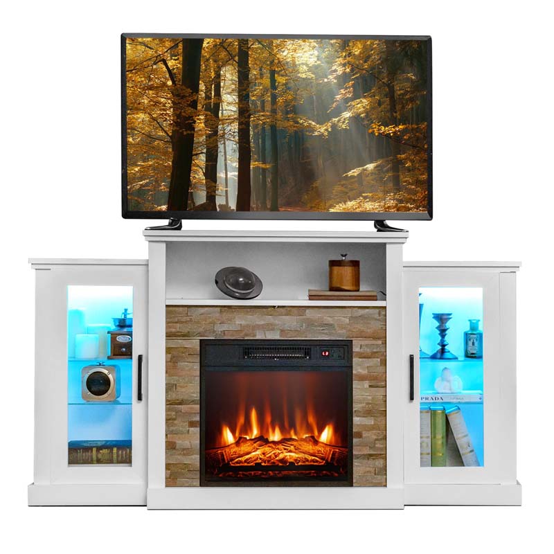 Fireplace TV Stand with 16 Color LED Lights for TVs up to 65", TV Console Entertainment Center with 18" Electric Fireplace Insert