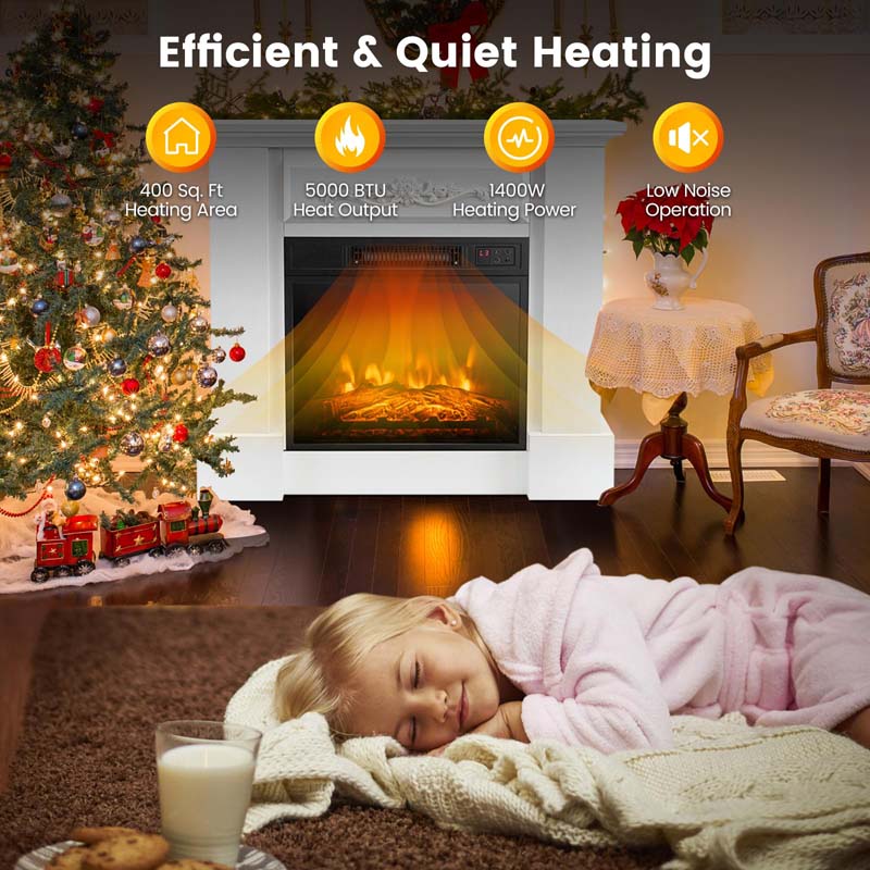 32" Solid Electric Fireplace with Mantel, 1400W Freestanding Mantel Fireplace Heater with Remote Control, Thermostat, 6H Timer