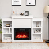 70" Mantel Fireplace TV Stand with 28.5" 750W/1500W Electric Fireplace Insert, Modern Media Fireplace Cabinet Built-in 6 Storage Shelves