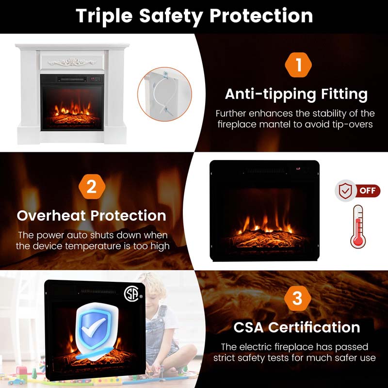 32" Solid Electric Fireplace with Mantel, 1400W Freestanding Mantel Fireplace Heater with Remote Control, Thermostat, 6H Timer