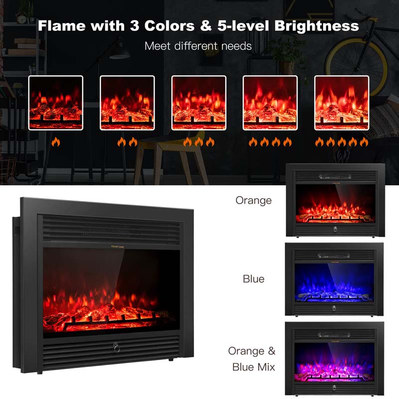 70" Mantel Fireplace TV Stand with 28.5" 750W/1500W Electric Fireplace Insert, Modern Media Fireplace Cabinet Built-in 6 Storage Shelves