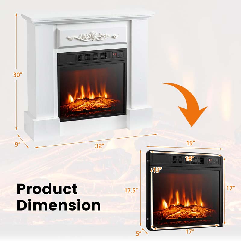32" Solid Electric Fireplace with Mantel, 1400W Freestanding Mantel Fireplace Heater with Remote Control, Thermostat, 6H Timer