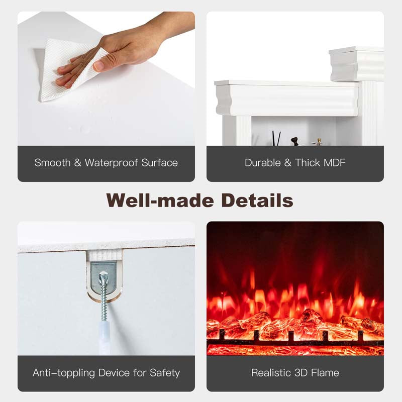 70" Mantel Fireplace TV Stand with 28.5" 750W/1500W Electric Fireplace Insert, Modern Media Fireplace Cabinet Built-in 6 Storage Shelves