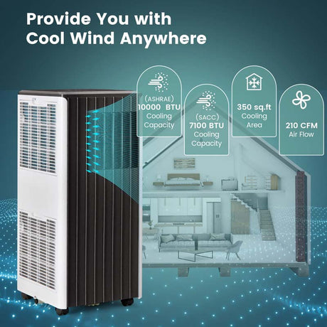 10000 BTU Portable Air Conditioner for Room up to 350 Sq. Ft, 3-in-1 AC Unit with Dehumidifier/Fan/Cool/Sleep Mode