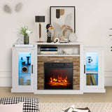 Fireplace TV Stand with 16 Color LED Lights for TVs up to 65", TV Console Entertainment Center with 18" Electric Fireplace Insert