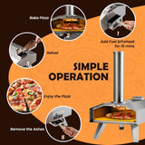 Wood Pellet Fired Outdoor Pizza Oven with 12'' Pizza Ston & Foldable Legs, Portable Stainless Steel Pizza Maker for Camping Picnic