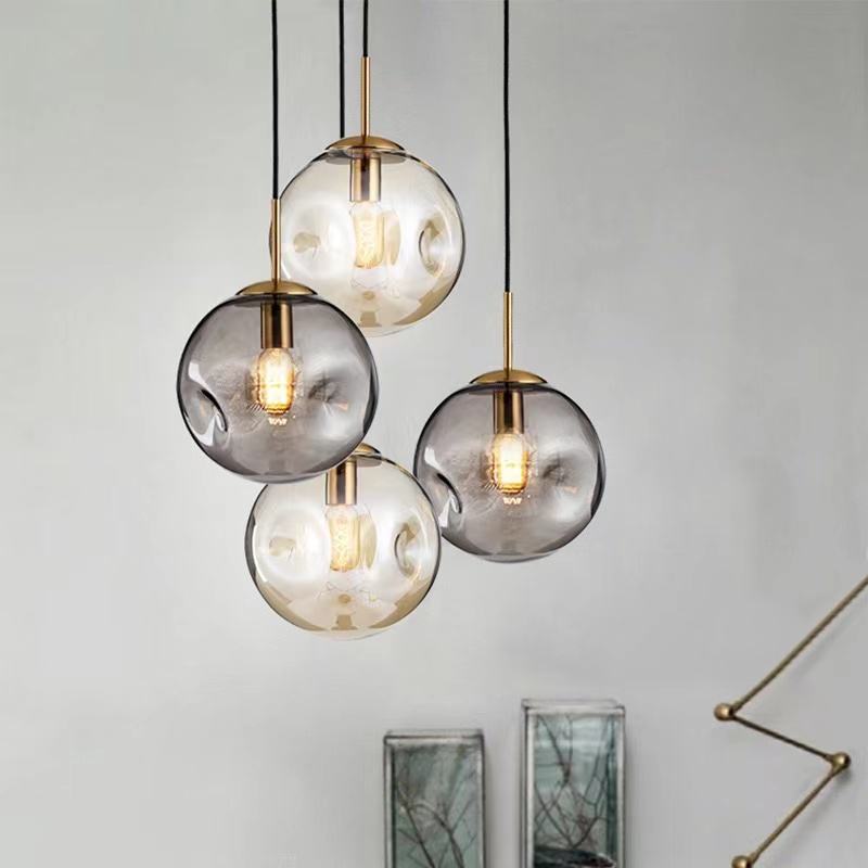 Glass Spherical Pendant Light Fixture - Modern Hanging Lamp for Kitchen, Dining Room & Living Spaces