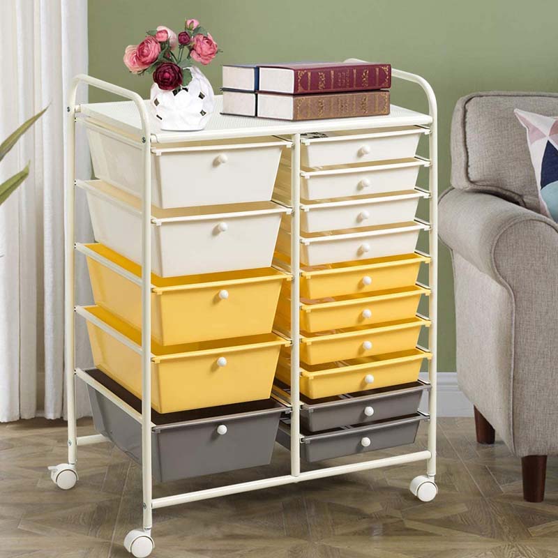 15-Drawer Storage Drawer Cart Tools Scrapbook Paper Organizer Cart Office School Utility Cart Rolling Storage Cart with Wheels