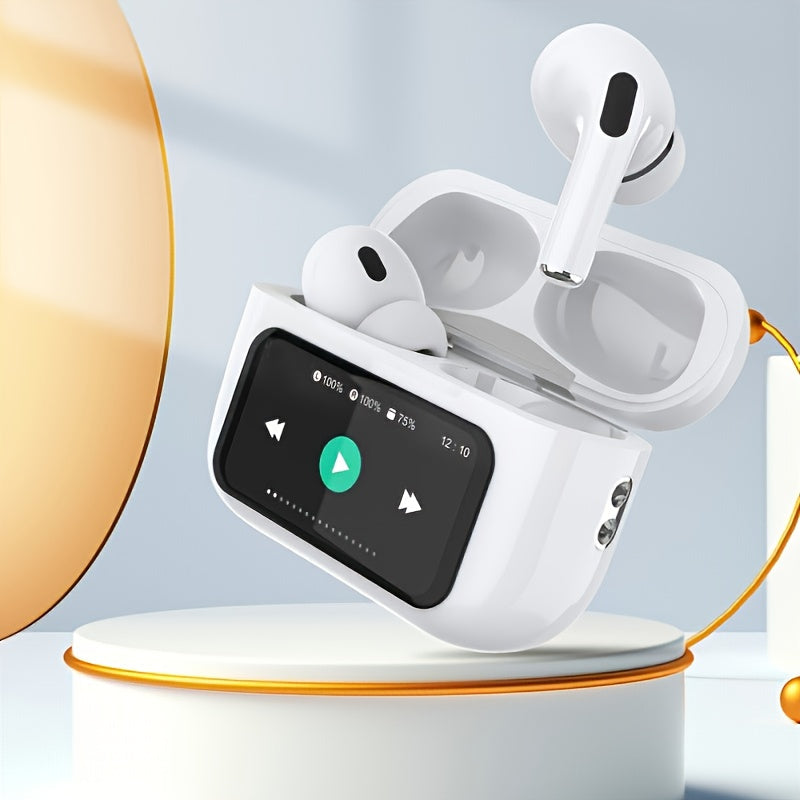 Smart Touch Screen Wireless  Earbuds, True Wireless Earphones Noise Cancelling Earbud