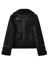 Women’s Retro Synthetic Leather Motorcycle Jacket – Fleece Lined Winter Coat