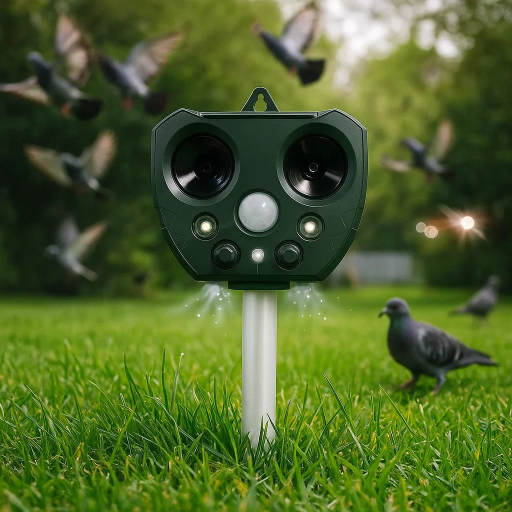 Ultrasonic Bird & Pest Repeller Device - Effective Pest Control for Gardens, Yards & Outdoor Spaces