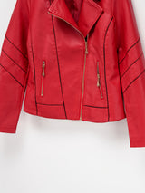 Women’s Slim Fit Zip-Up Leather Jacket – Striped Office Casual Coat