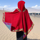 Tibetan Shawl Border Small Floral Flower Hooded Cloak