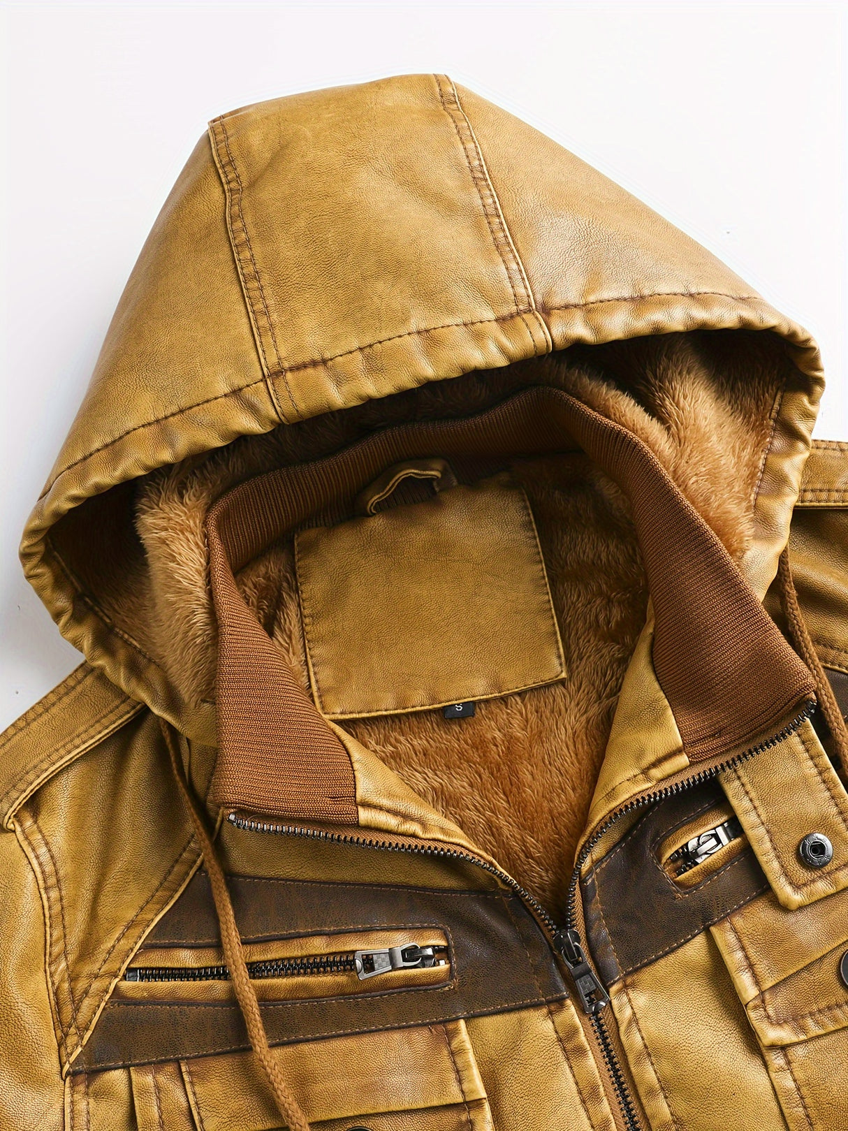 Men’s Windproof Leather Jacket with Fleece Lining – Warm Casual Outerwear