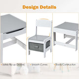3-in-1 Kids Wood Table Chairs Set with Blackboard & Storage Drawers, Children Multi Activity Table for Learning Playing Drawing