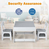 3-in-1 Kids Wood Table Chairs Set with Blackboard & Storage Drawers, Children Multi Activity Table for Learning Playing Drawing