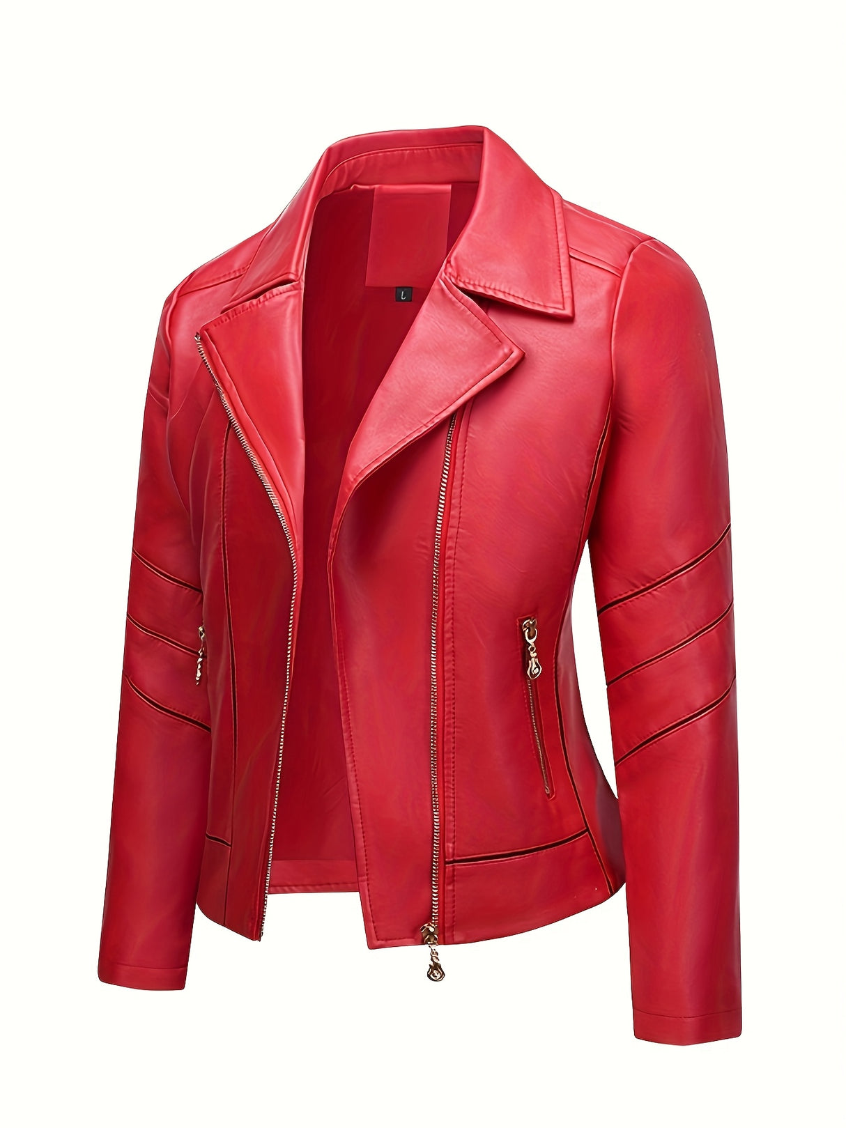 Women’s Slim Fit Zip-Up Leather Jacket – Striped Office Casual Coat