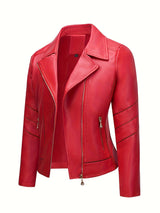 Women’s Slim Fit Zip-Up Leather Jacket – Striped Office Casual Coat
