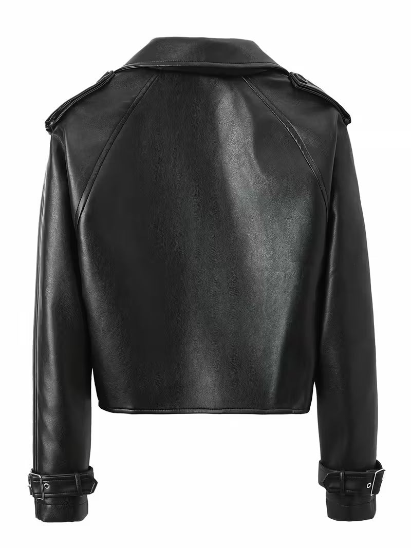 Women’s Chic Crop Jacket – Lightweight Casual Coat with Lapel Collar
