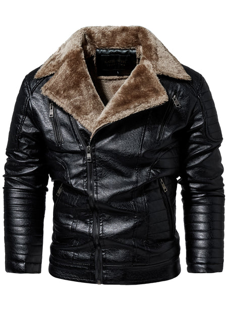 Men’s Youth Loose Leather Jacket – Fleece Lined Winter Motorcycle Coat
